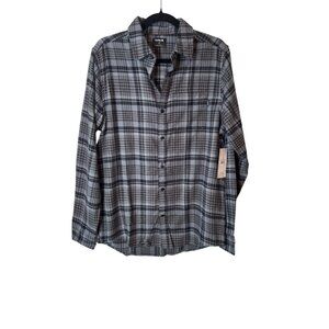 NWT Hurley Small Gray & Black Plaid Button-Up Long Sleeve Shirt